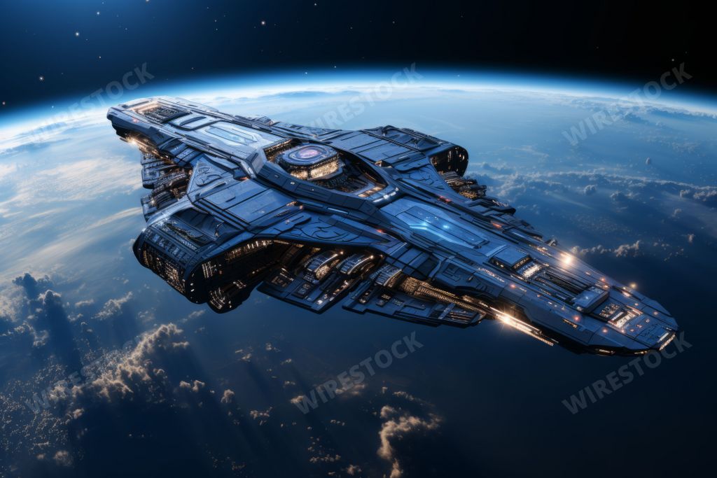 An AI generated illustration of A space station is soaring through space, with the Earth's surface visible in the background