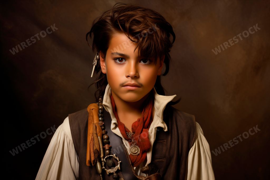 An AI generated illustration of A young man with a bandana tied around his head and a few dreadlocks cascading down his back