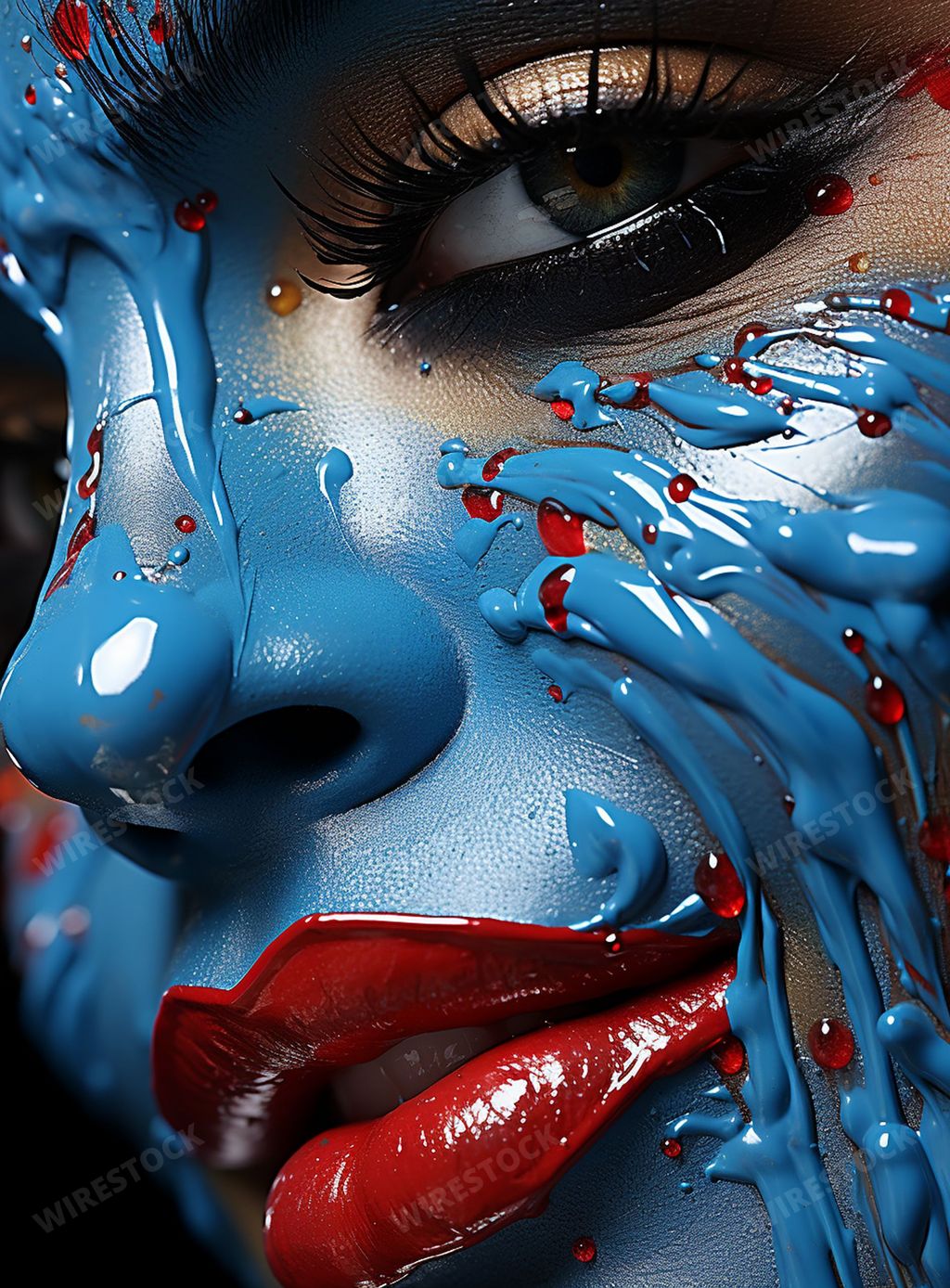 This macro shot from high fashion photography illuminates a model's face, exquisitely enhanced by expert makeup.