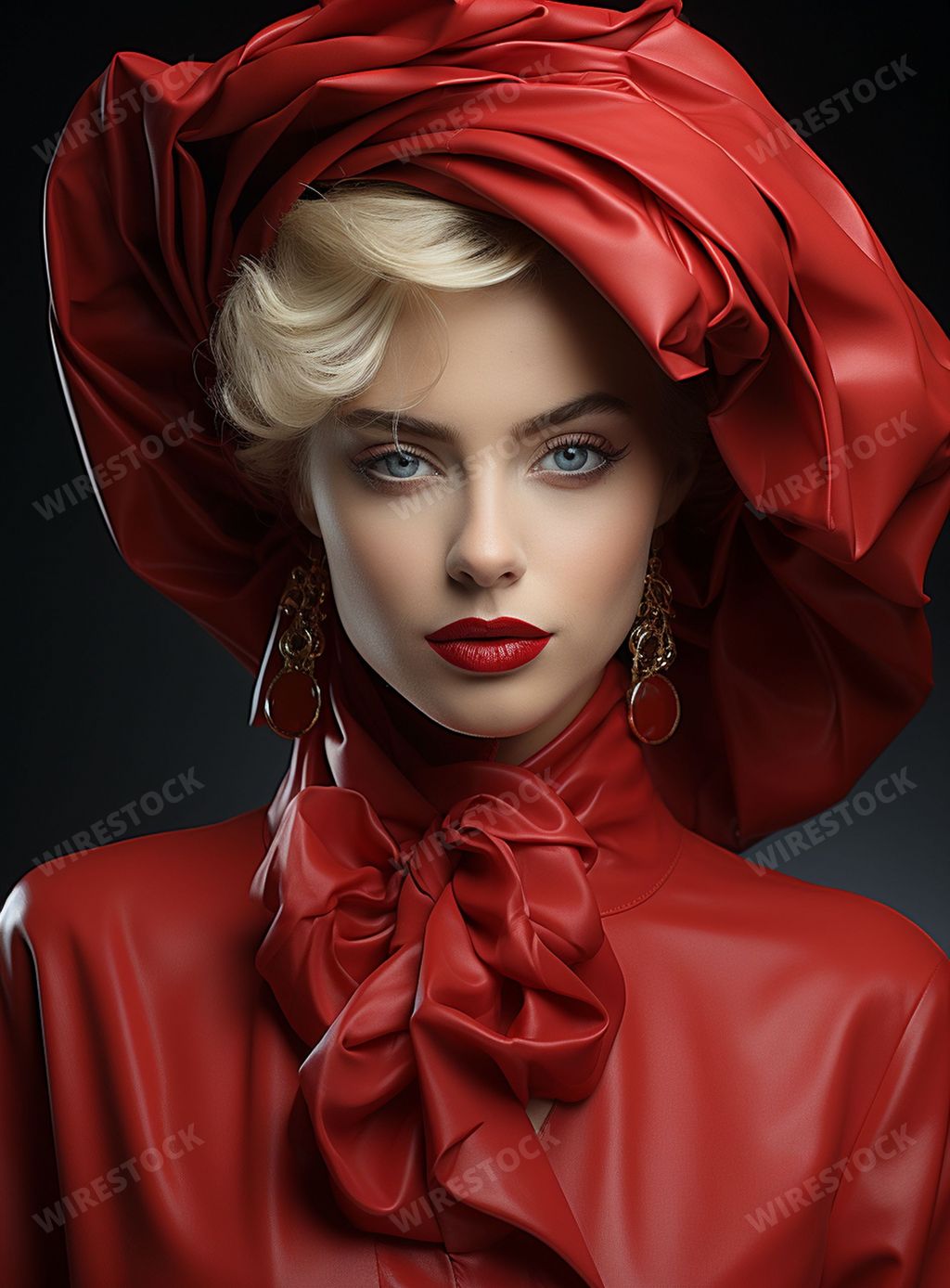 An AI generated illustration of This high fashion beauty shot exquisitely focuses on a model's facial features