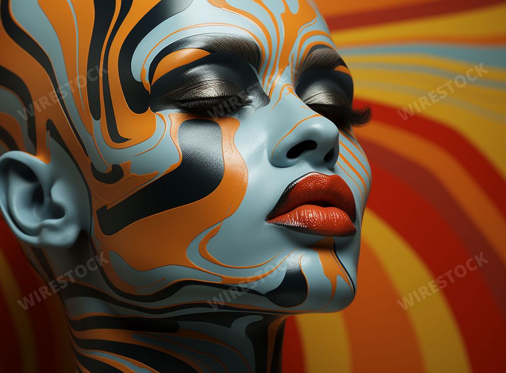 An AI generated illustration of This image captures an epic face rendered in the striking and optical style of Op Art