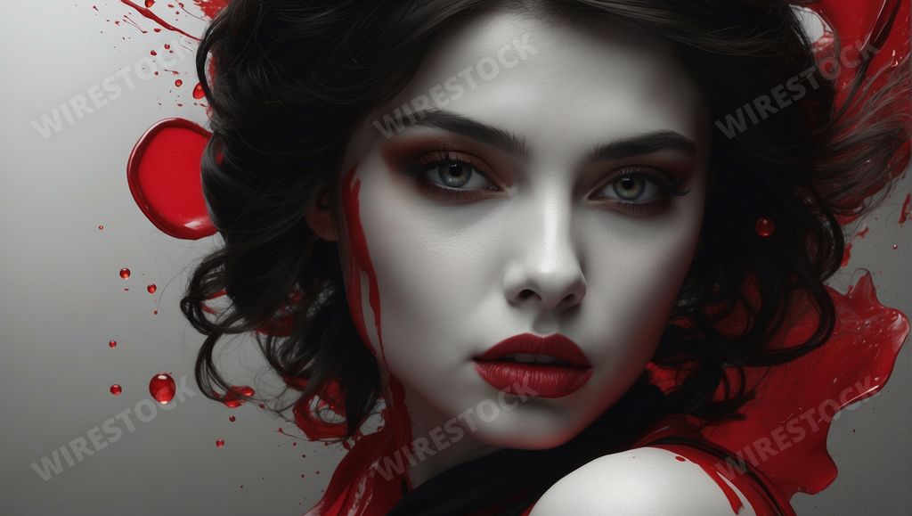 An AI generated illustration of Woman with blood paint on face and arms