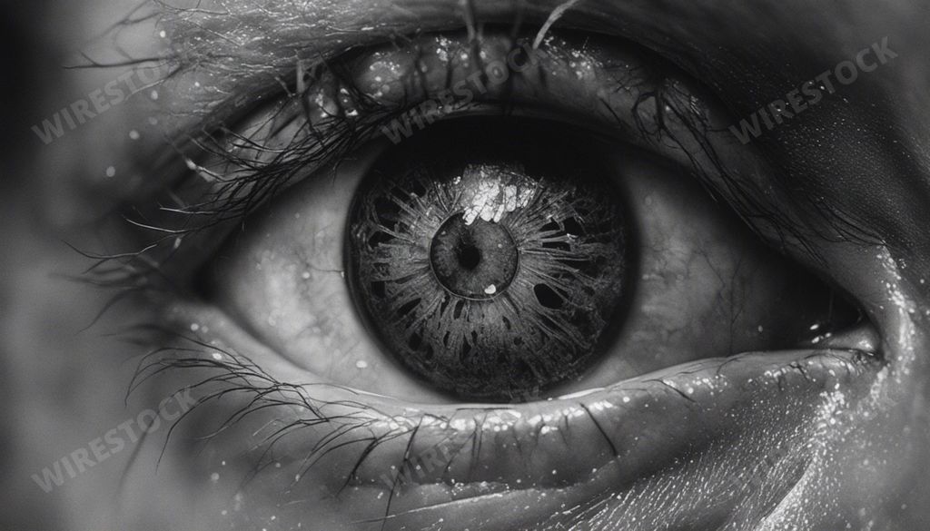 An AI generated illustration of Close-up of a person's eye with a single teardrop