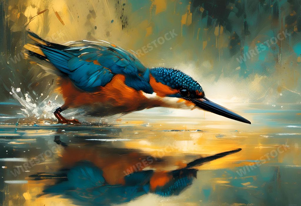 An AI generated illustration of Kingfisher observing the serene waters