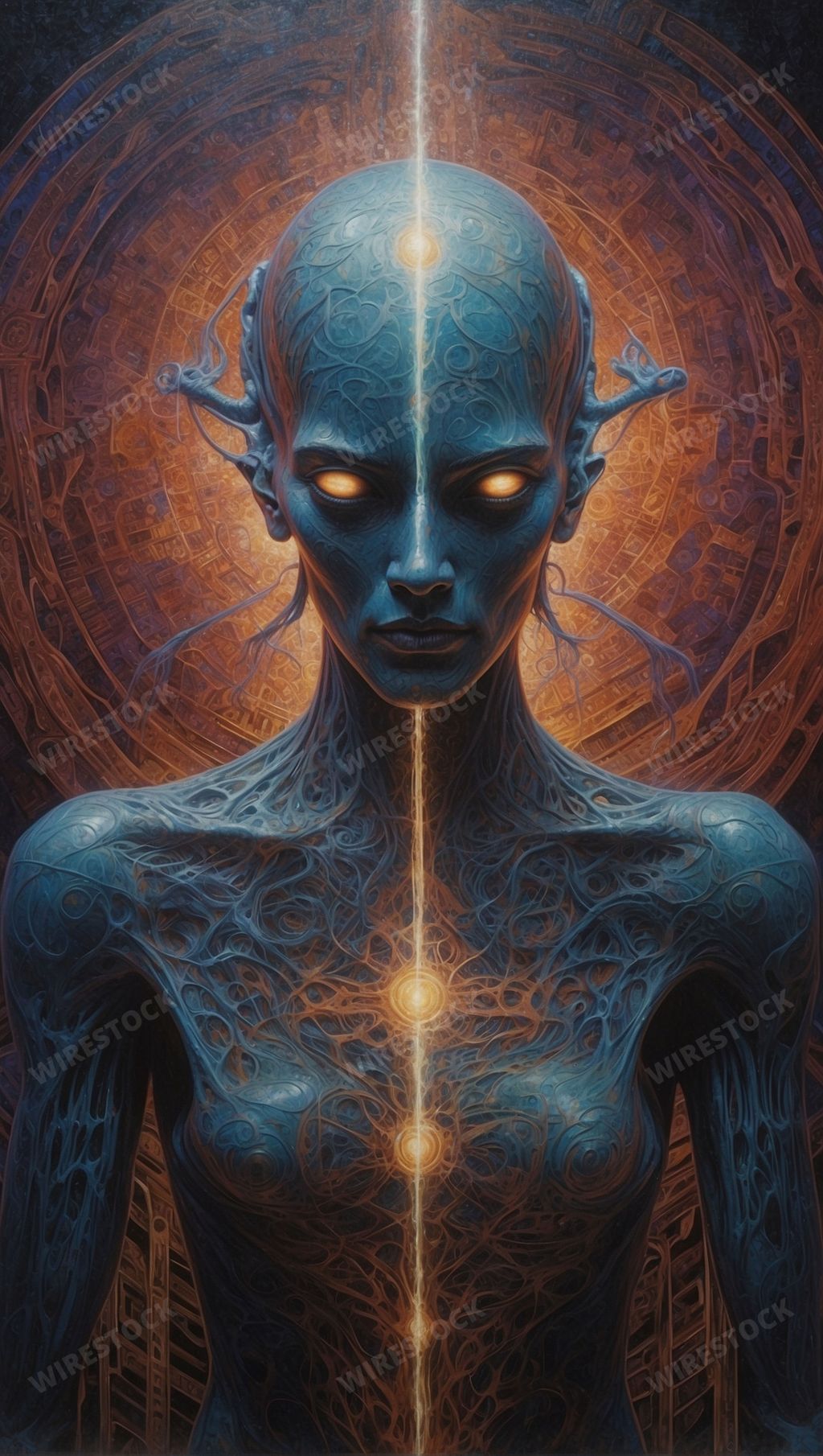 An AI generated illustration of A mysterious extraterrestrial being with a halo of light radiating from its body