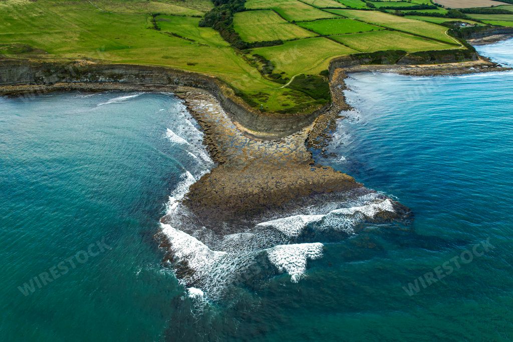 An aerial view of the Mermaid tail at the Jurassic coast in Dorset, United Kingdom