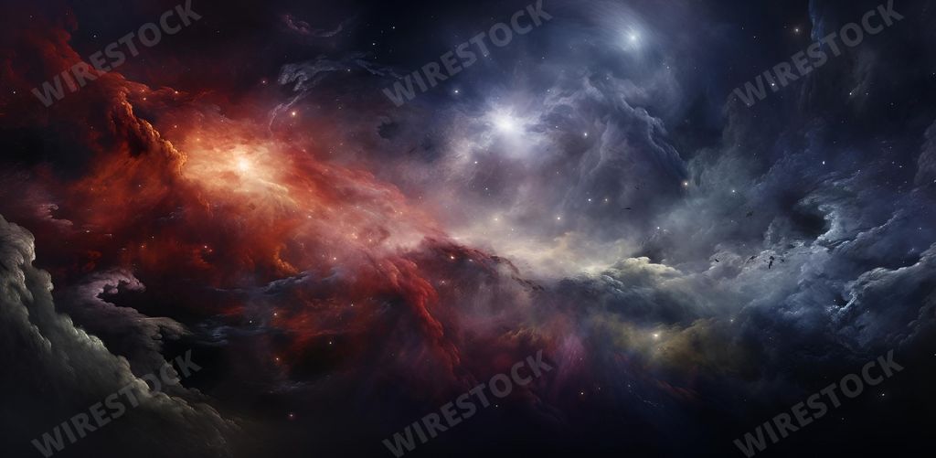 An AI generated illustration of A stunning night sky with a cosmic backdrop of stars, planets, and a bright nebula