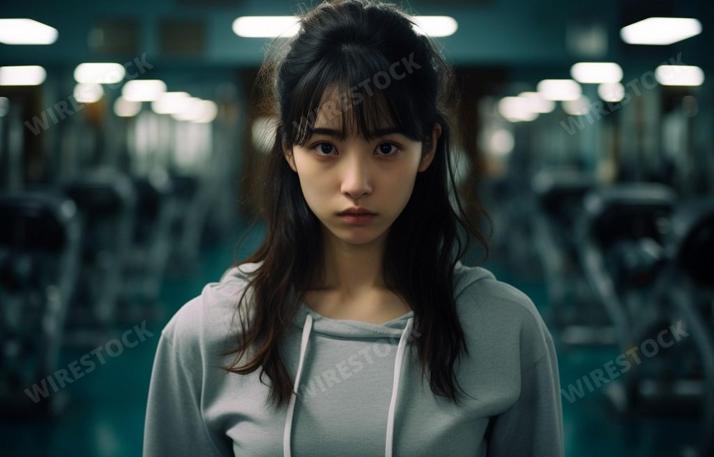 An attractive woman in a tank top engaged in exercise in a modern gym facility, AI-generated.