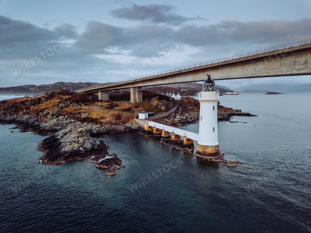 The view of Kyle Lighthouse. Skye Bridge, Kyle of Lochalsh, Kyle, United Kingdom.