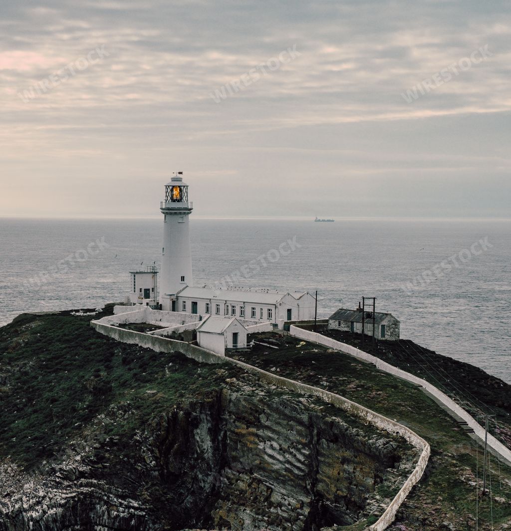 A shot of the lighthouse on the cliff in RSPB South Stack Cliff, Anglesey, Wales