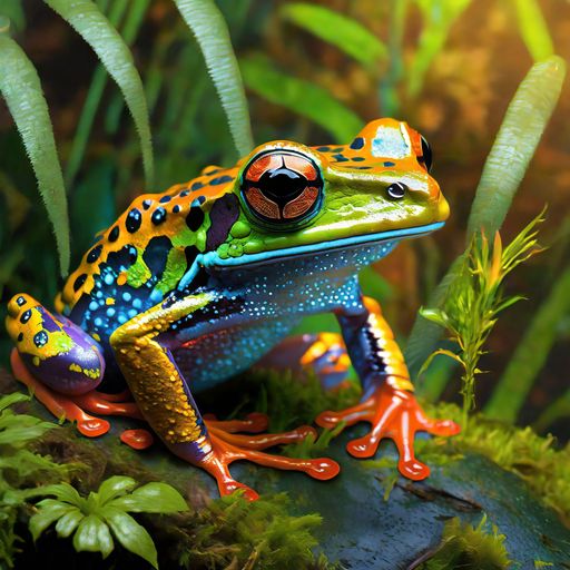 Amy in RL | a brightly colored frog sitting on a tree trunk with green ...